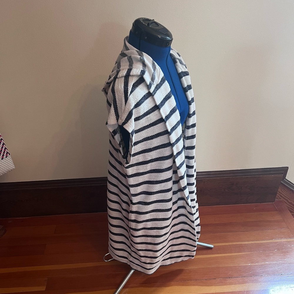 Lou & Grey Stripped, Hooded Open Front, Pocketed Cover-up Cardigan